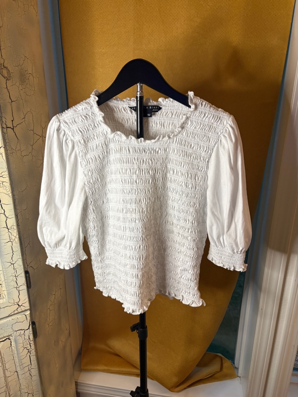 Veronica Beard Langston Smocked White Puff-Sleeve Women’s Top Sz L Coquette NWOT - Picture 4 of 7